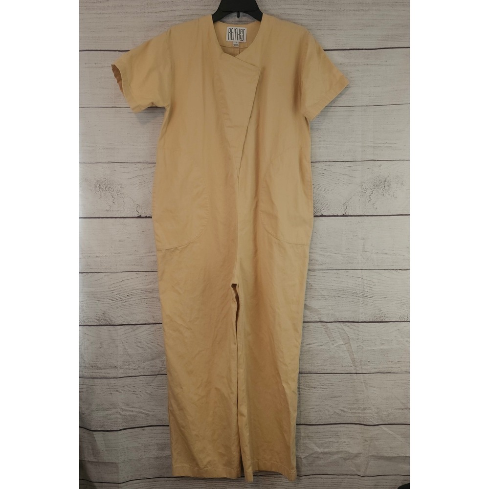 Reifhaus Crop Jumpsuit Size S Small Tan Snap Front Pockets Nursing Friendly 1490